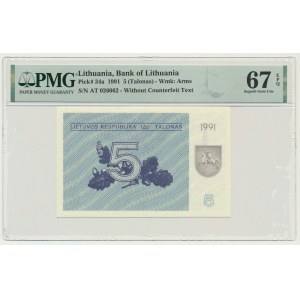 Lithuania, 5 Talonas 1991 - without text - PMG 67 EPQ