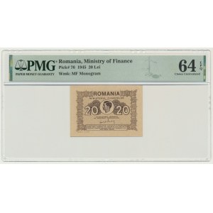 Romania, 20 Lei 1945 - PMG 64 EPQ