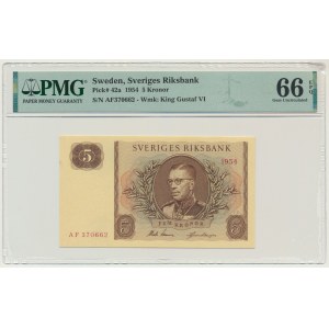 Sweden, 5 Kronor 1954 - PMG 66 EPQ - TOP POP