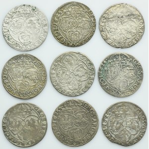 Lot, Sigismund III Vasa, 6 Groschen Krakau (9 pcs.)