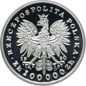 MAŁY TRYPTYK, 100.000 złotych 1990 Piłsudski - PCGS PR70 DCAM