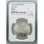 Germany, Weimar Republic, 5 Mark Berlin 1927 A - Oak - NGC MS66