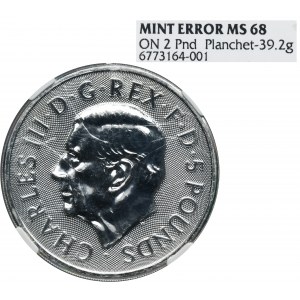 Great Britain, Charles III, 2 Pounds Llantrisant 2023 - Tudor Beasts, Bull - NGC MINT ERROR MS68 - RARE