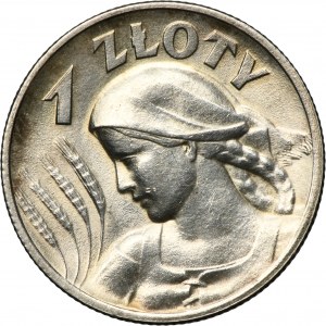 Kobieta i kłosy, 1 złoty Londyn 1925 - kropka po dacie