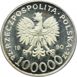 100.000 złotych 1990 Solidarność - TYP A - PCGS PR67 DCAM - JAK LUSTRZANKA