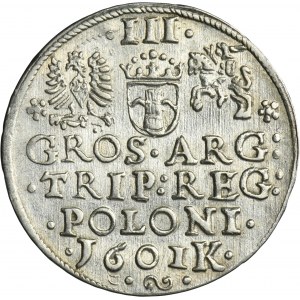 Sigismund III Vasa, 3 Groschen Krakau 1601 - left head