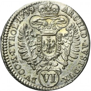 Austria, Karl VI, 6 Kreuzer Hall 1739