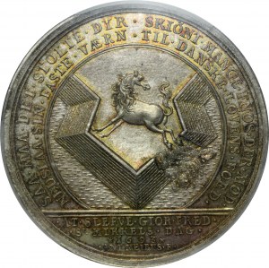 Dania, Chrystian V, Medal bombardowanie Ratzeburgu i zawarcie pokoju 1693 - PCGS SP66 - ex. Karsten Kold