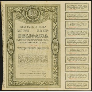 5% Short-term State Loan 1920, 1,000 mkp bond