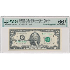 USA, Green Seal, 2 Dollars 1995 ★- Withrow & Rubin - with autograph - PMG 66 EPQ