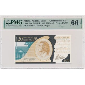 20 złotych 2009 - Fryderyk Chopin - PMG 66 EPQ - niski numer