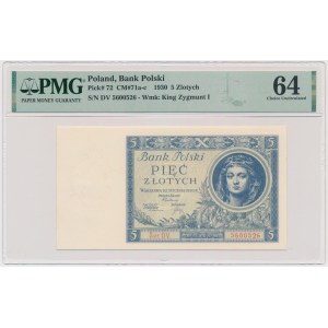 5 złotych 1930 - Ser.DV. - PMG 64