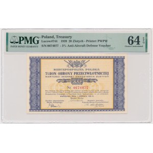 3% Luftverteidigungsgutschein 20 PLN 1939 - PMG 64 EPQ