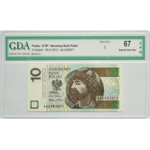 10 złotych 2012 - AA - GDA 67 EPQ