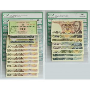 Zestaw, banknoty oraz bony w gradingu GDA (19 szt.)