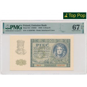 5 złotych 1940 - A - PMG 67 EPQ - WYŚMIENITY