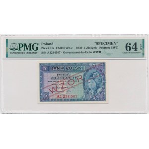5 złotych 1939 - WZÓR - A 1234567 - PMG 64 EPQ