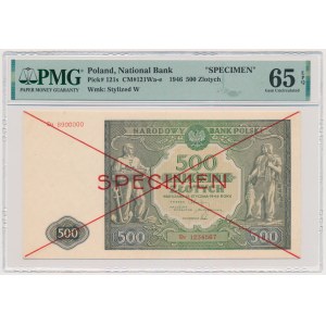 500 złotych 1946 - SPECIMEN - Dz 1234567/8900000 - PMG 65 EPQ