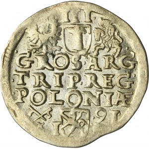 Sigismund III Vasa, 3 Groschen Posen 1591 - wide head