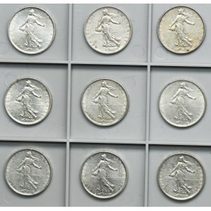 Lot, France, V Republic, 5 Francs (9 pcs.)