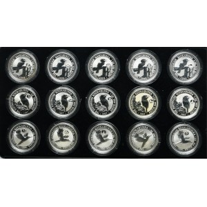 Lot, Australia, Elizabeth II, 1 Dollar Perth 1996-1998 - Kookaburra (15 pcs.)
