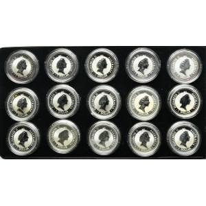 Lot, Australia, Elizabeth II, 1 Dollar Perth 1996-1998 - Kookaburra (15 pcs.)