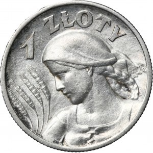 Kobieta i kłosy, 1 złoty Londyn 1925 - kropka po dacie