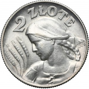 Kobieta i kłosy, 2 złote Londyn 1925 - kropka po dacie