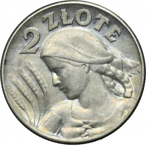 Kobieta i kłosy, 2 złote Filadelfia 1925 - bez kropki po dacie