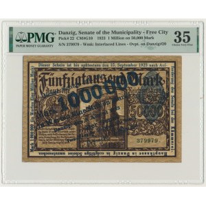 Danzig, 1 million Mark 1923 - blue overprint - PMG 35 - RARE