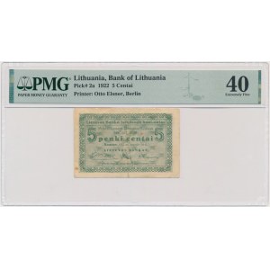 Lithuania, 5 Centu 1922 - PMG 40
