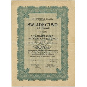 5% Konwersyjna Pożyczka Kolejowa 1926, świadectwo ułamkowe 3,75 zł - RZADKIE