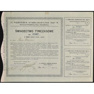 7% Pożyczka Stabilizacyjna 1927, świadectwo tymczasowe $100