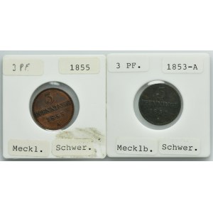 Lot, Germany, Grand Duchy of Mecklenburg-Schwerin, Friedrich Franz II, 3 Pfennig Berlin (2 pcs.)