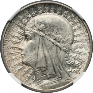 Głowa Kobiety, 5 złotych Warszawa 1933 - NGC MS64