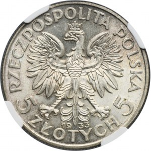 Głowa Kobiety, 5 złotych Warszawa 1933 - NGC MS64