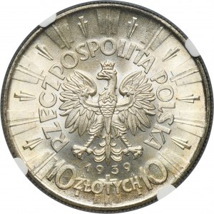Piłsudski, 10 złotych 1939 - NGC MS65