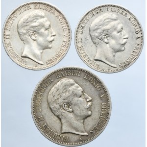 Lot, Germany, German Empire, Wilhelm II, 3 Mark and 5 Mark Berlin (3 pcs.)