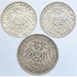 Lot, Germany, German Empire, Wilhelm II, 3 Mark and 5 Mark Berlin (3 pcs.)