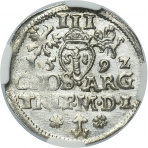 Sigismund III Vasa, 3 Groschen Vilnius 1592 - NGC MS62