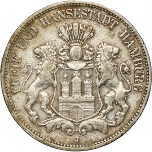 Deutschland, Stadt Hamburg, 5 Mark 1888 J - RARE ANNIVERSARY