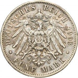 Germany, Kingdom of Saxony, Georg I, 5 Mark Muldenhütten 1903 E