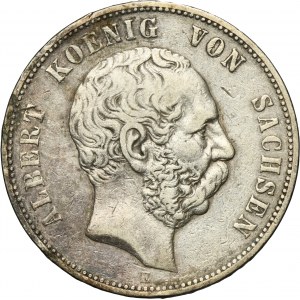 Germany, Kingdom of Saxony, Albert, 5 Mark Dresden 1876 E