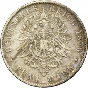 Germany, Kingdom of Saxony, Albert, 5 Mark Dresden 1876 E