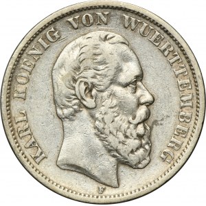 Germany, Kingdom of Württemberg, Karl I, 5 Mark Stuttgart 1875 F