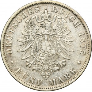 Germany, Kingdom of Württemberg, Karl I, 5 Mark Stuttgart 1875 F