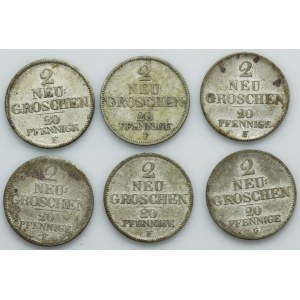 Lot, Germany, Kingdom of Saxony, Friedrich August II, 2 Neu Groschen = 20 Pfennig Dresden (6 pcs.)
