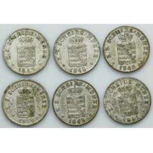 Lot, Germany, Kingdom of Saxony, Friedrich August II, 2 Neu Groschen = 20 Pfennig Dresden (6 pcs.)