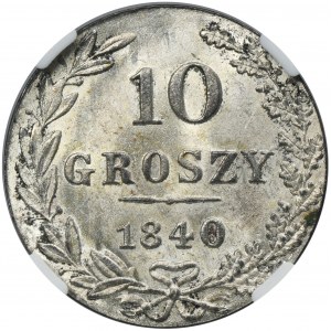 Kingdom of Poland, 10 groschen Warsaw 1840 MW - NGC MS64