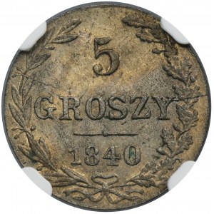 Kingdom of Poland, 5 groschen Warsaw 1840 MW - NGC MS64